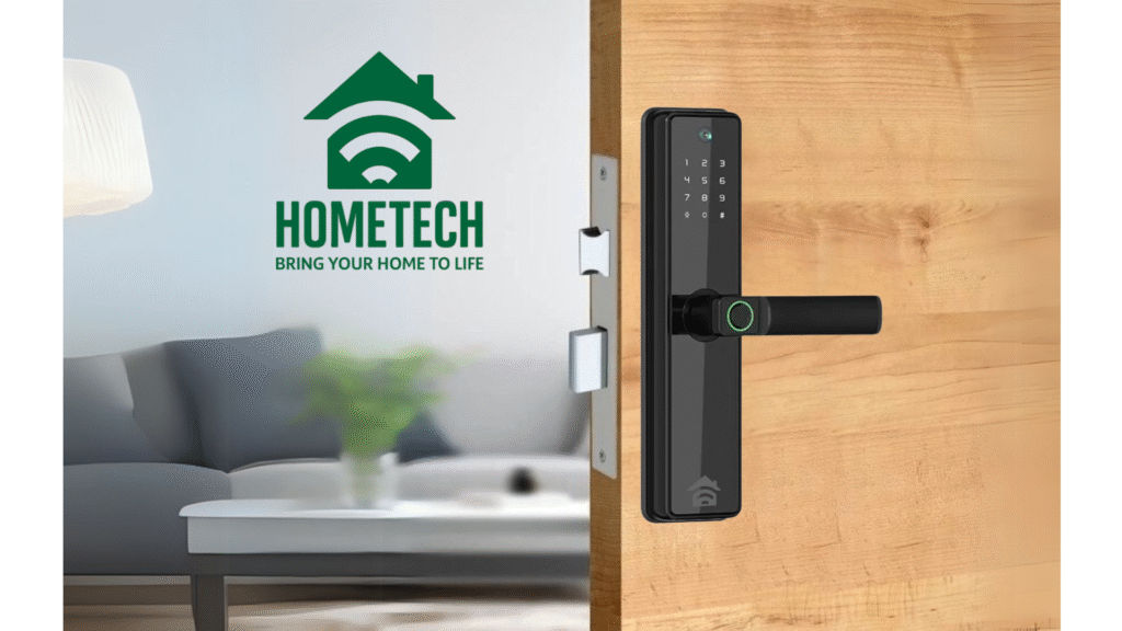 HOMETECH smart lock installed on wood door – JYF-T2019B7C