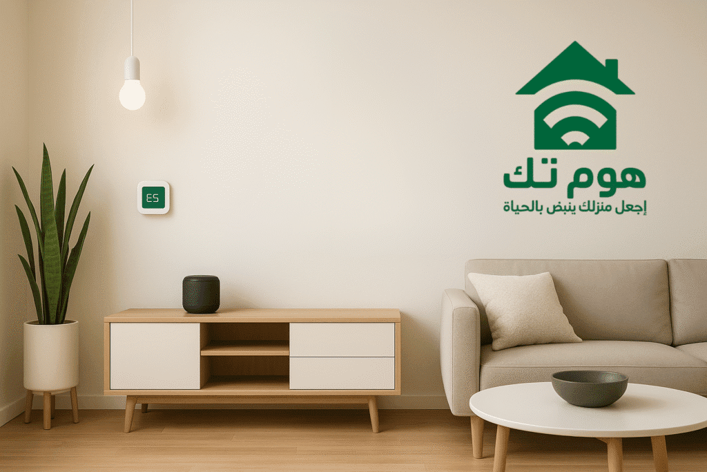 HOMETECH smart home brand logo in Saudi home interior AR