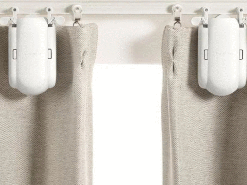 Smart curtain robot motors installed on a curtain track for automated opening and closing.